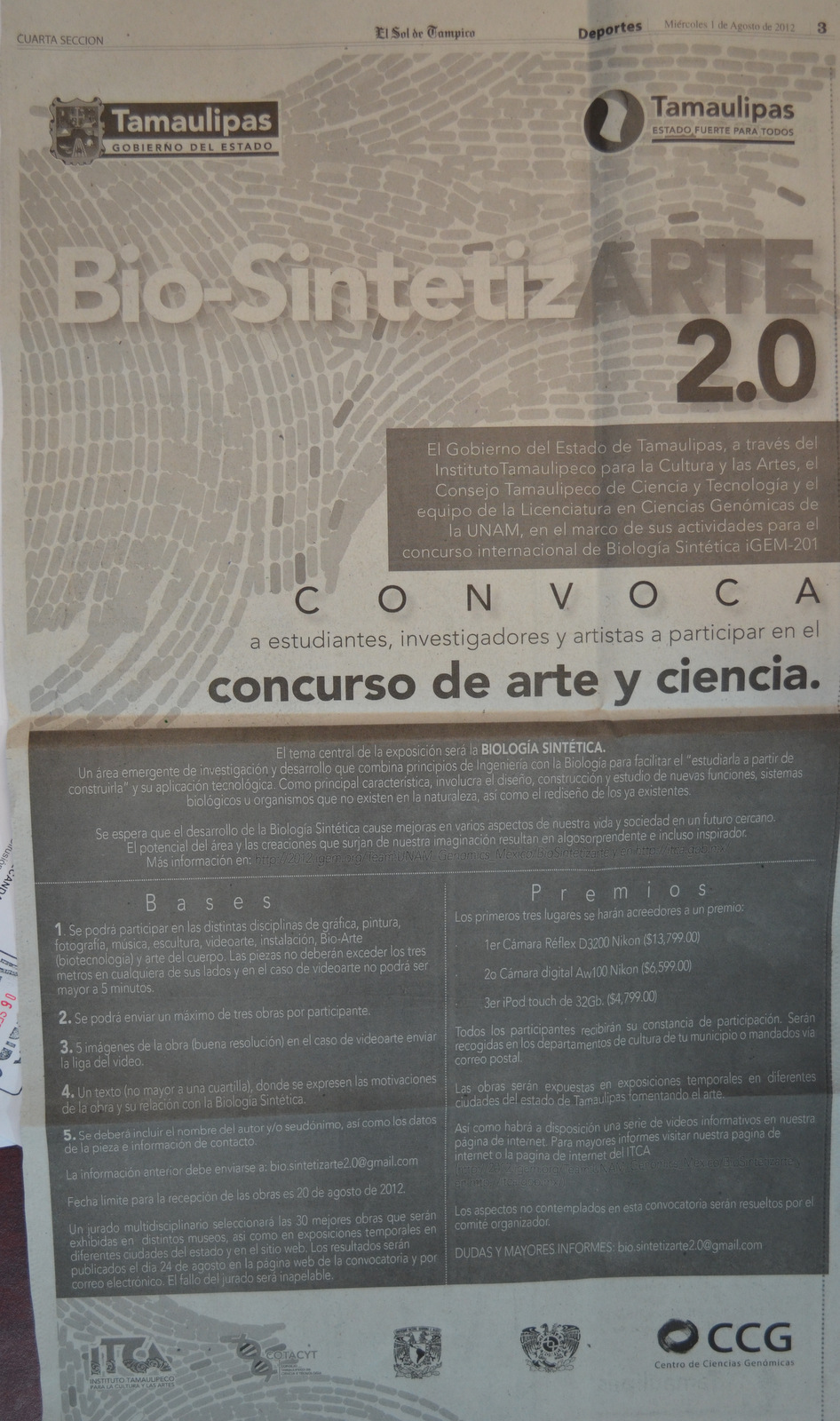 Newspaper "El Sol de Tampico" published 1 august 2012 visible in North East of Mexico