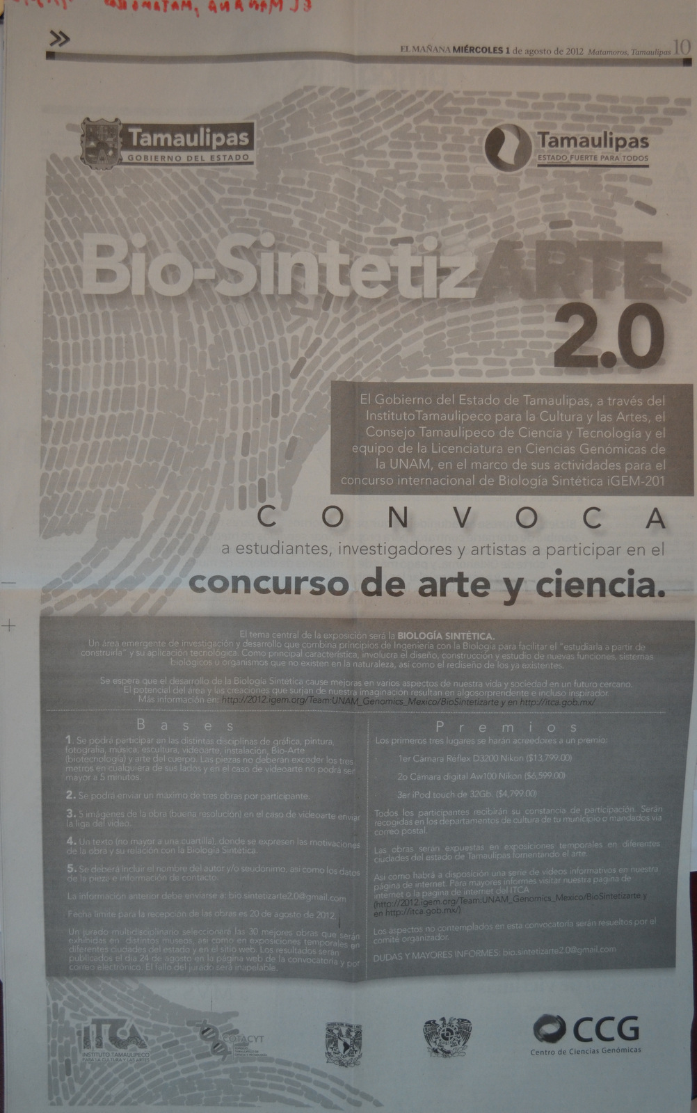 Newspaper "El Manana" published 1 august 2012 visible in all Mexico